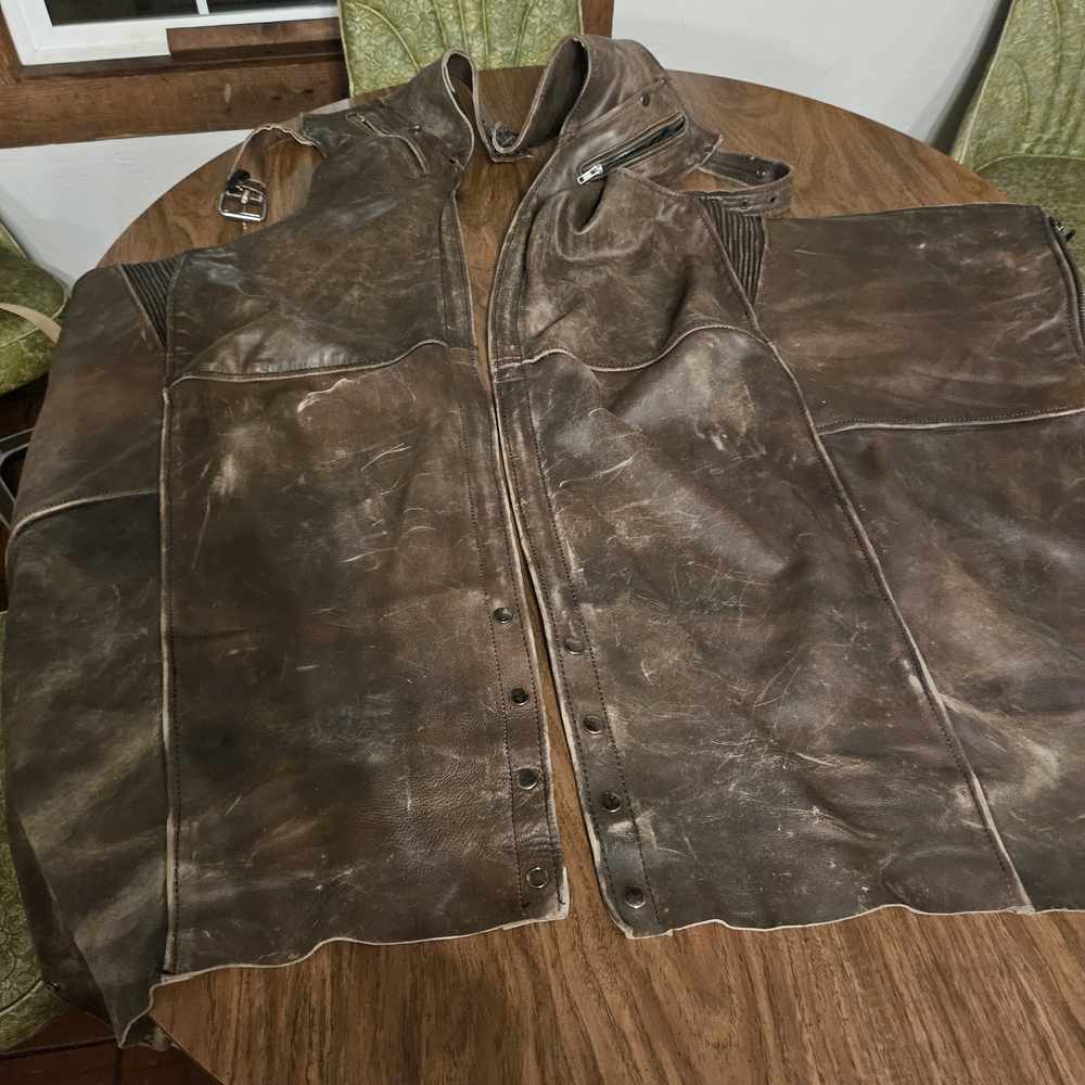 Men's Brown Leather Motorcycle Chaps XXL